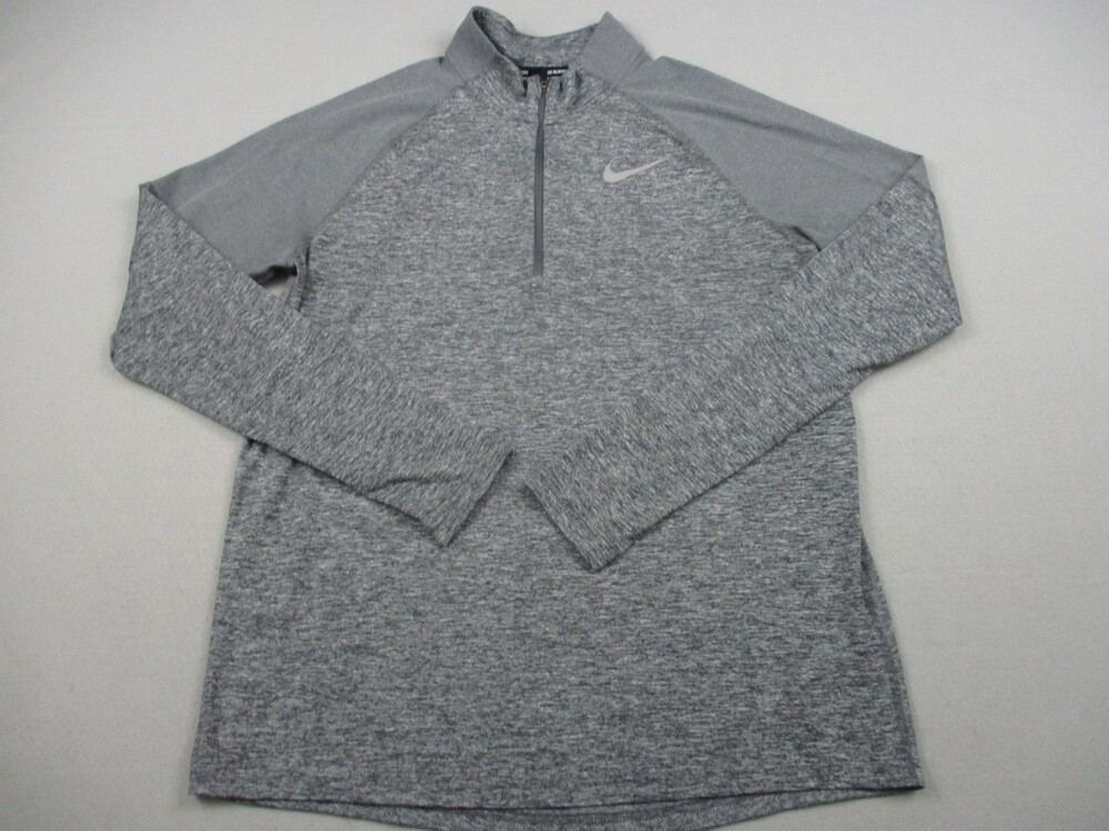 Nike Sweater Men Large Gray Solid Running 1/4 Zip Pullover Reflective Dri Fit L